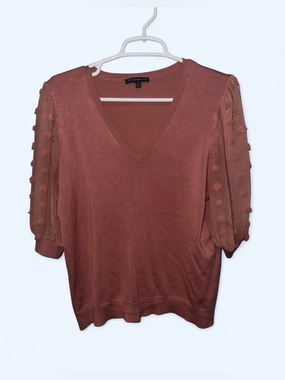 Adrianna Papell Dusty Pink Puff Sleeve V-Neck  Top